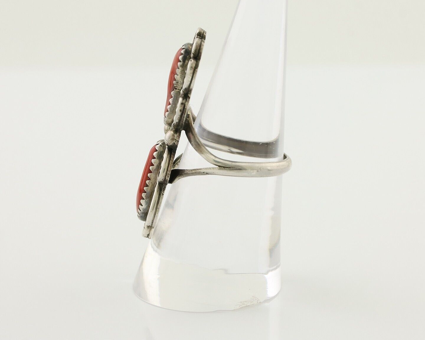 Navajo Ring 925 Silver Mediterranean Coral Native American Artist C.80's