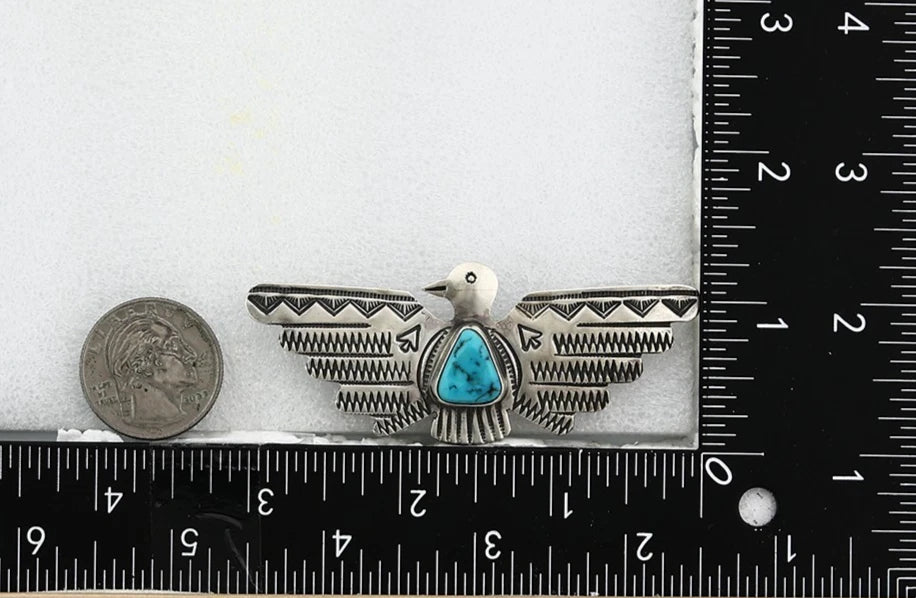 Navajo Bird Pin Sterling Silver Natural Gemstones Signed PJ Begay
