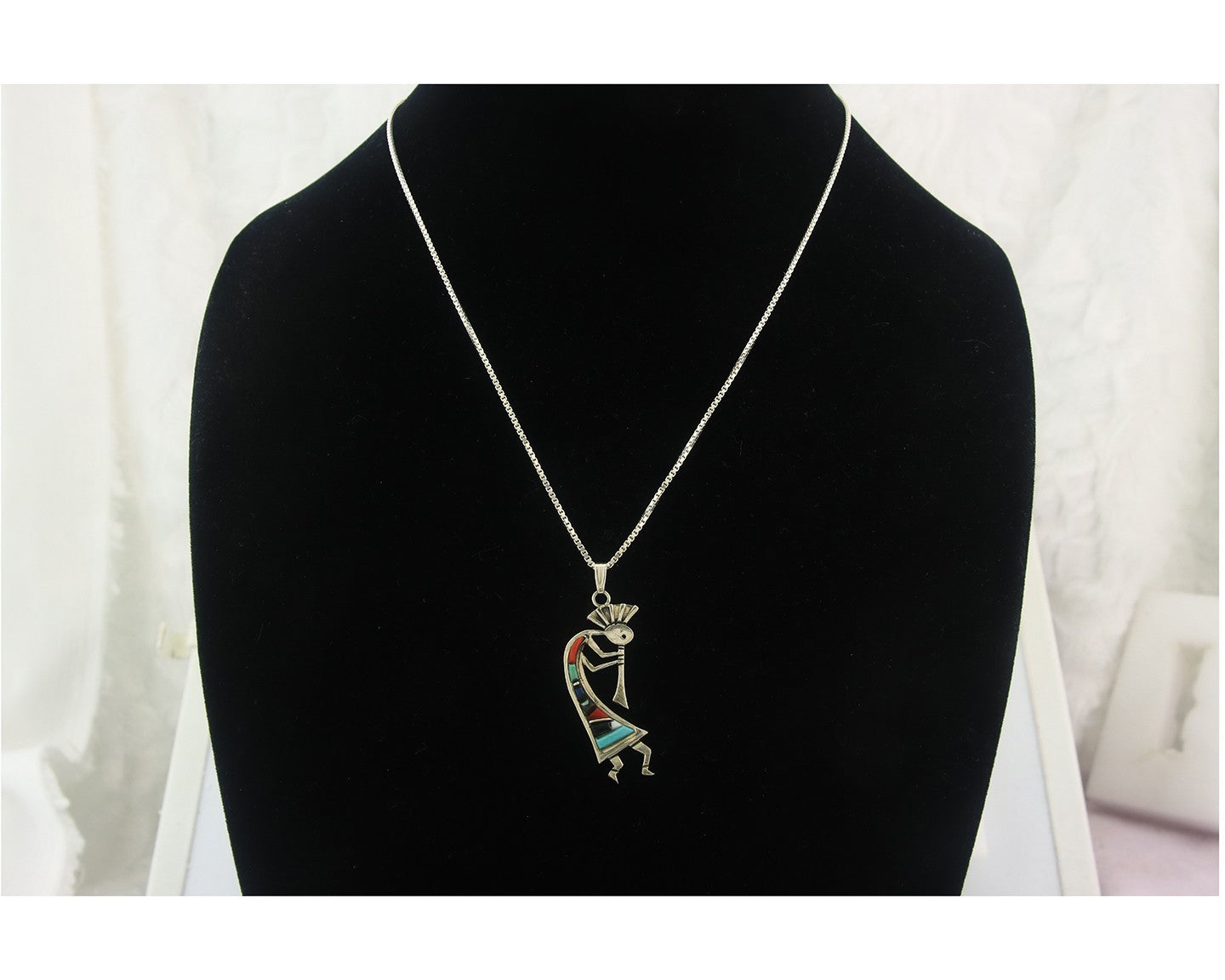 Navajo Kokopelli Necklace Sterling Silver Authentic Natural Gemstone