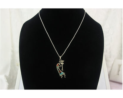 Navajo Kokopelli Necklace Sterling Silver Authentic Natural Gemstone
