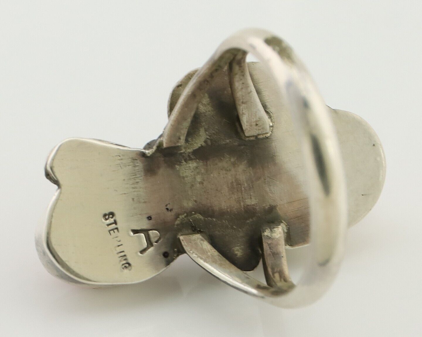Navajo Ring 925 Silver Natural Mediterranean Coral Artist Signed A C.80's