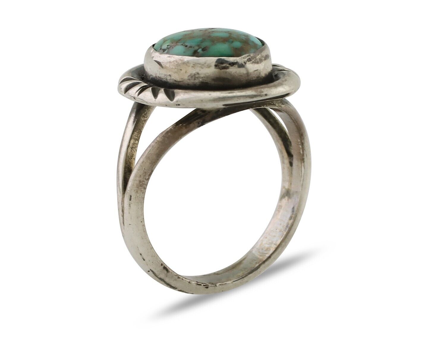 Navajo Ring 925 Silver Spiderweb Turquoise Native American Artist C.80's