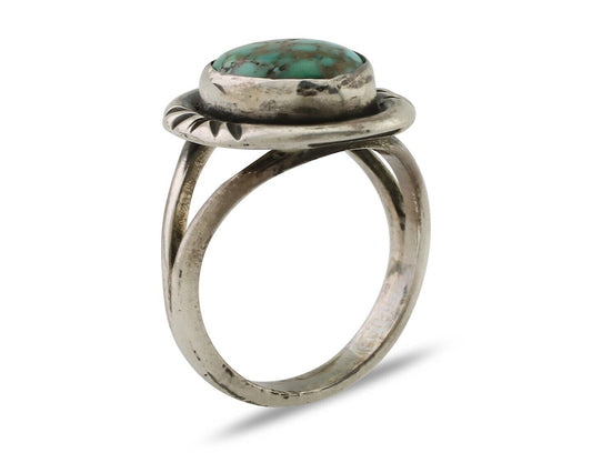 Navajo Ring 925 Silver Spiderweb Turquoise Native American Artist C.80's