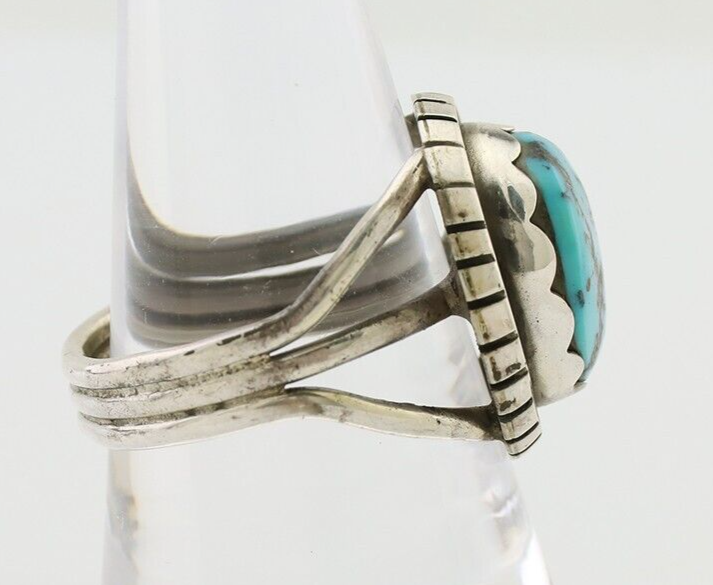 Navajo Ring 925 Silver Natural Blue Turquoise Signed Tony Guerro C.80's