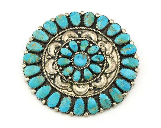 Navajo Handmade Pin Sterling Silver Turquoise Vintage Artist Signed LMB 3 in