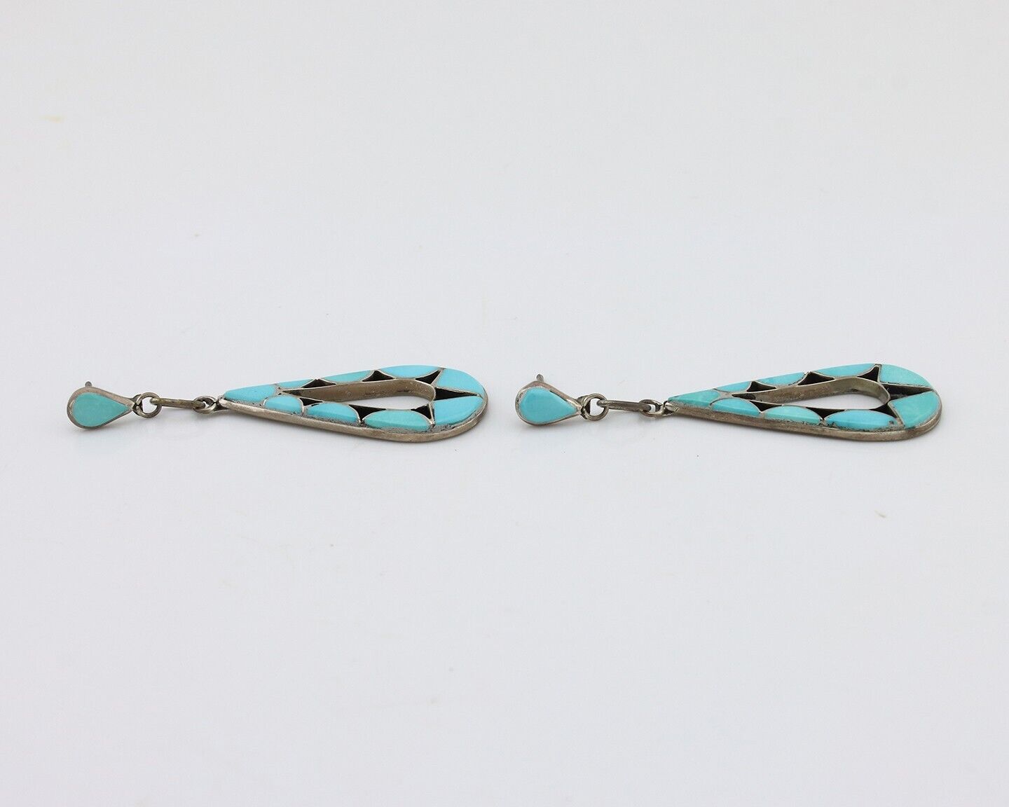 Navajo Handmade Earrings 925 Silver Blue Turquoise Native Artist C.80s