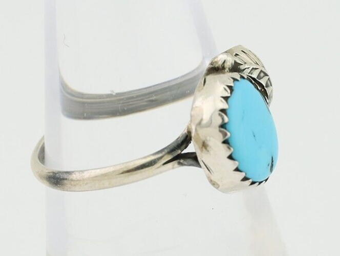 Navajo Ring 925 Silver Sleeping Beauty Turquoise Native American Artist C.80's