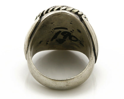 Navajo Ring .925 SOLID Silver Kingman Turquoise Signed Artist TeePee C.80's