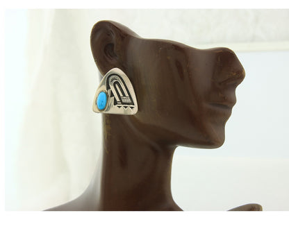 Hopi Earrings Sterling Silver Natural Turquoise Vintage Signed