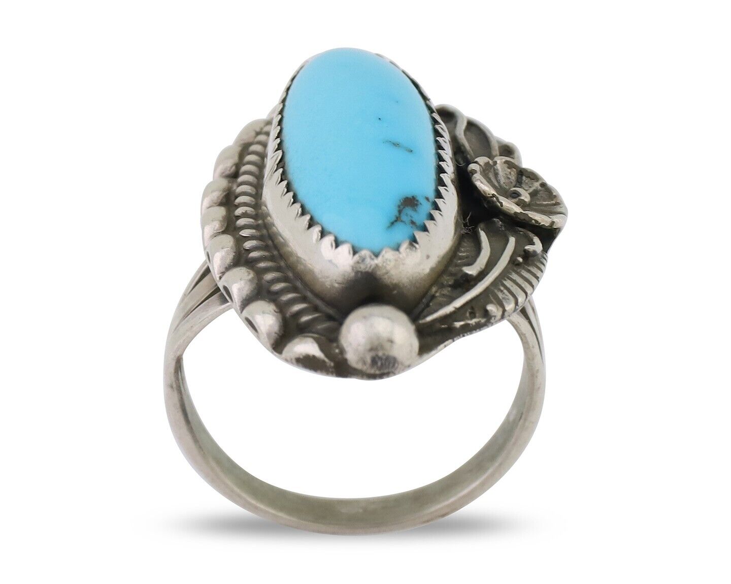 Navajo Ring 925 Silver Sleeping Beauty Turquoise Artist Signed SC C.80's