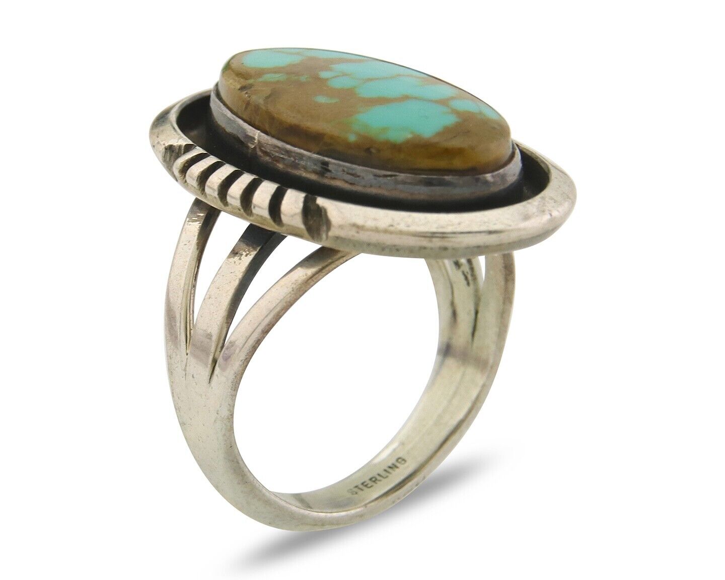 Navajo Ring 925 Sterling Natural Blue Turquoise Native Artist C.80's Size 5.25