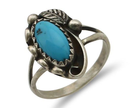 Navajo Ring 925 Silver Sleeping Beauty Turquoise Signed SkyStone Creations C80s