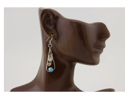 Navajo Dangle Earrings 925 Silver Natural Blue Turquoise Artist Signed JB C.80's