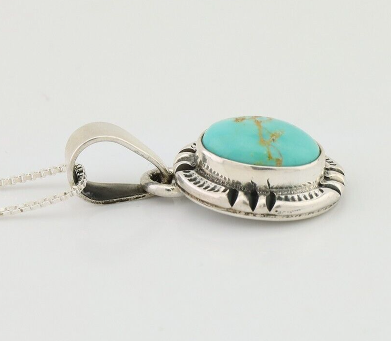 Navajo Necklace 925 Silver Kingman Turquoise Artist Signed Gecko C.90s