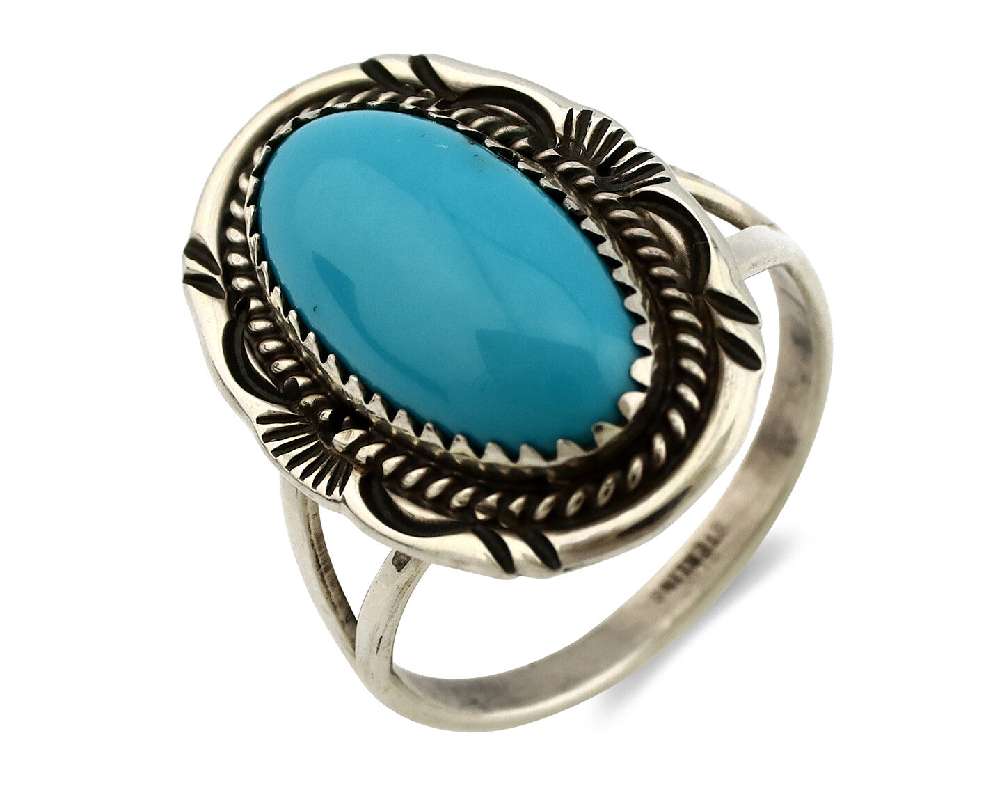 Navajo Ring .925 Silver Sleeping Beauty Turquoise Artist Signed Anna Begay C80s