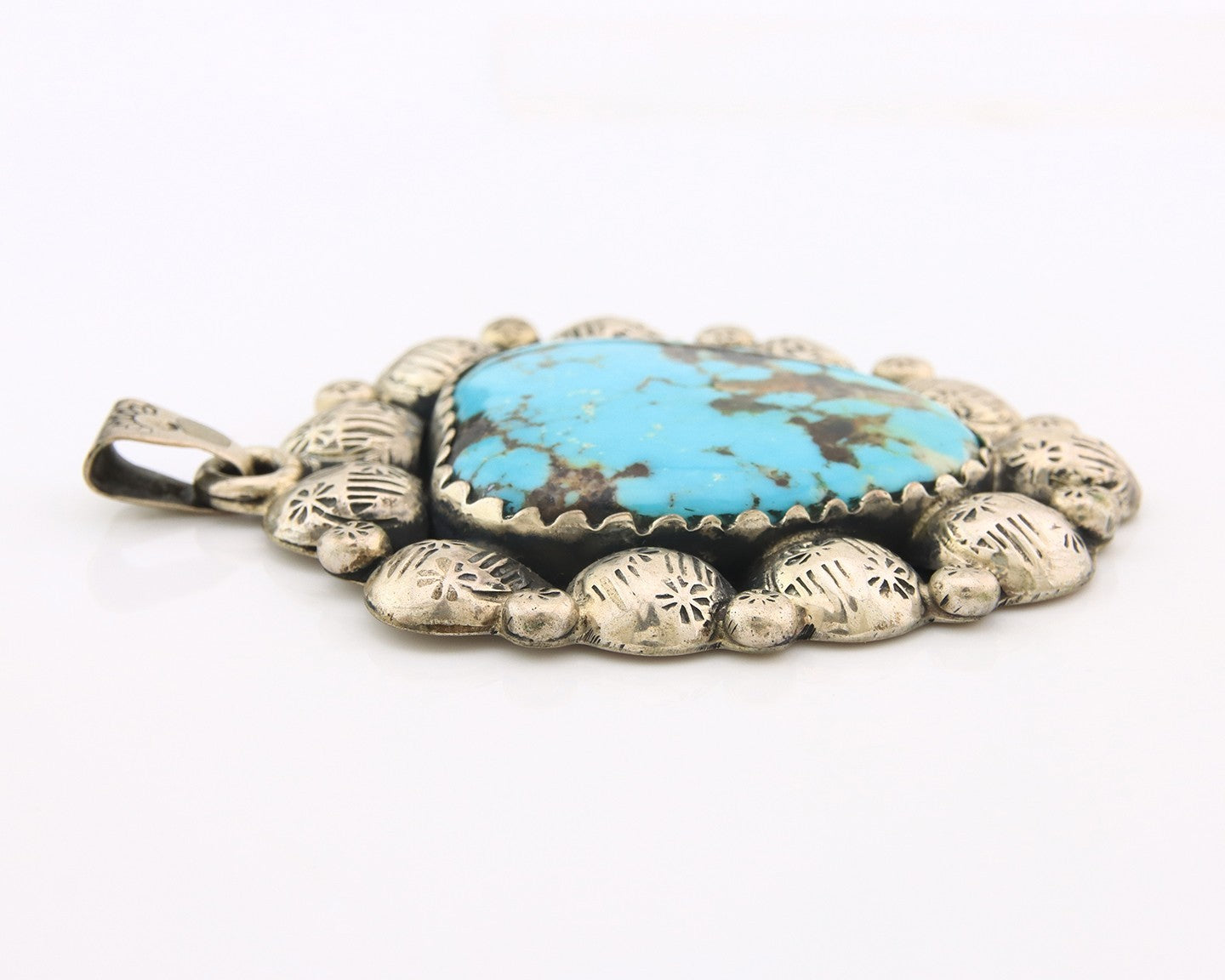 Large Navajo Pendant Sterling Silver Authentic Turquoise Vintage Artist Signed