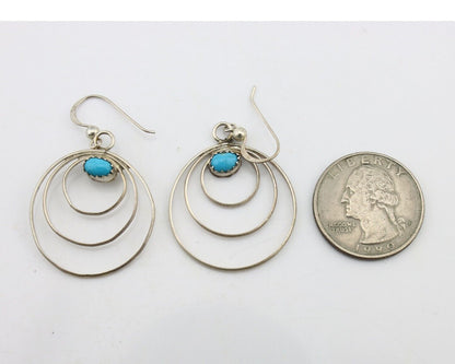 Navajo Dangle Handmade Earrings 925 Silver Blue Turquoise Native Artist C.80's