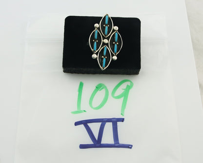 Vintage Zuni Ring 925 Sterling Authentic Natural Turquoise Native Artist Sz 9.25