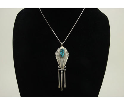 Navajo Necklace 925 Silver Natural Turquoise Artist Signed MT C.80's