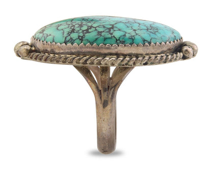 Navajo Ring 925 Sterling Spiderweb Blue Turquoise Native Artist C.80's Size 7.5