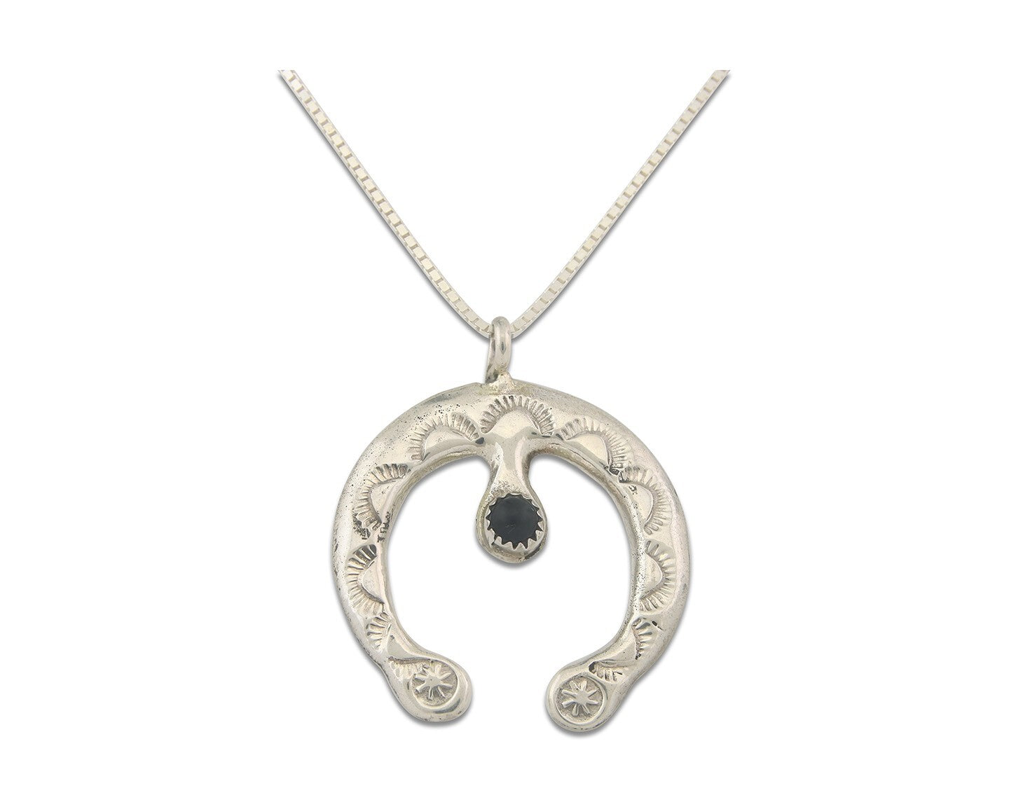 Navajo Sterling Silver Necklace Onyx Sand Cast Authentic Vintage Native American