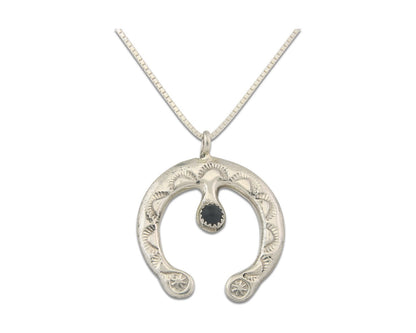 Navajo Sterling Silver Necklace Onyx Sand Cast Authentic Vintage Native American