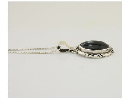 Navajo Necklace 925 Silver Onyx Natural Snowflake Agate Signed Native American