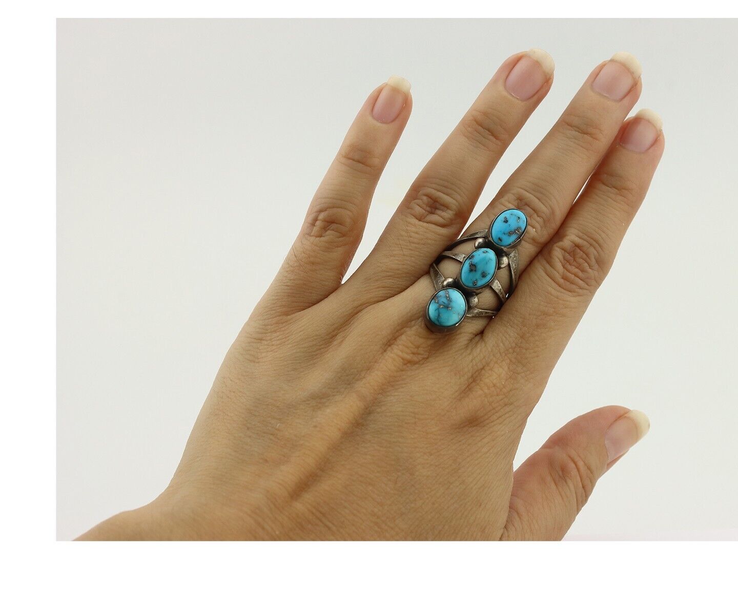 Navajo Ring 925 Silver Natural Blue Turquoise Native American Artist C.80's