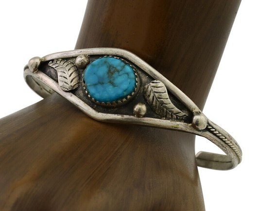 Navajo Handmade Bracelet 925 Silver Spiderweb Turquoise Native American C.80's
