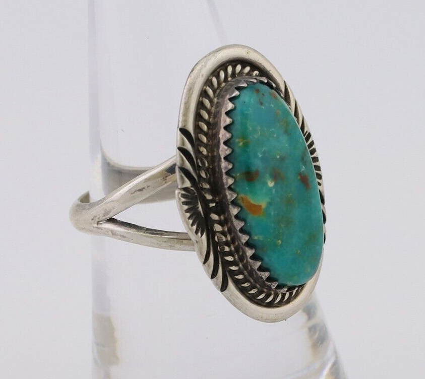 Navajo Hand Stamped Ring 925 Silver Natural Turquoise Native Artist C.80's