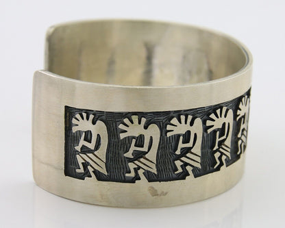 Hopi Kokpelli Overlay Cuff Bracelet Solid 925 Silver Native American Artist C80s