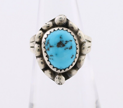 Navajo Ring 925 Silver Sleeping Beauty Turquoise Artist Signed SC C.80's