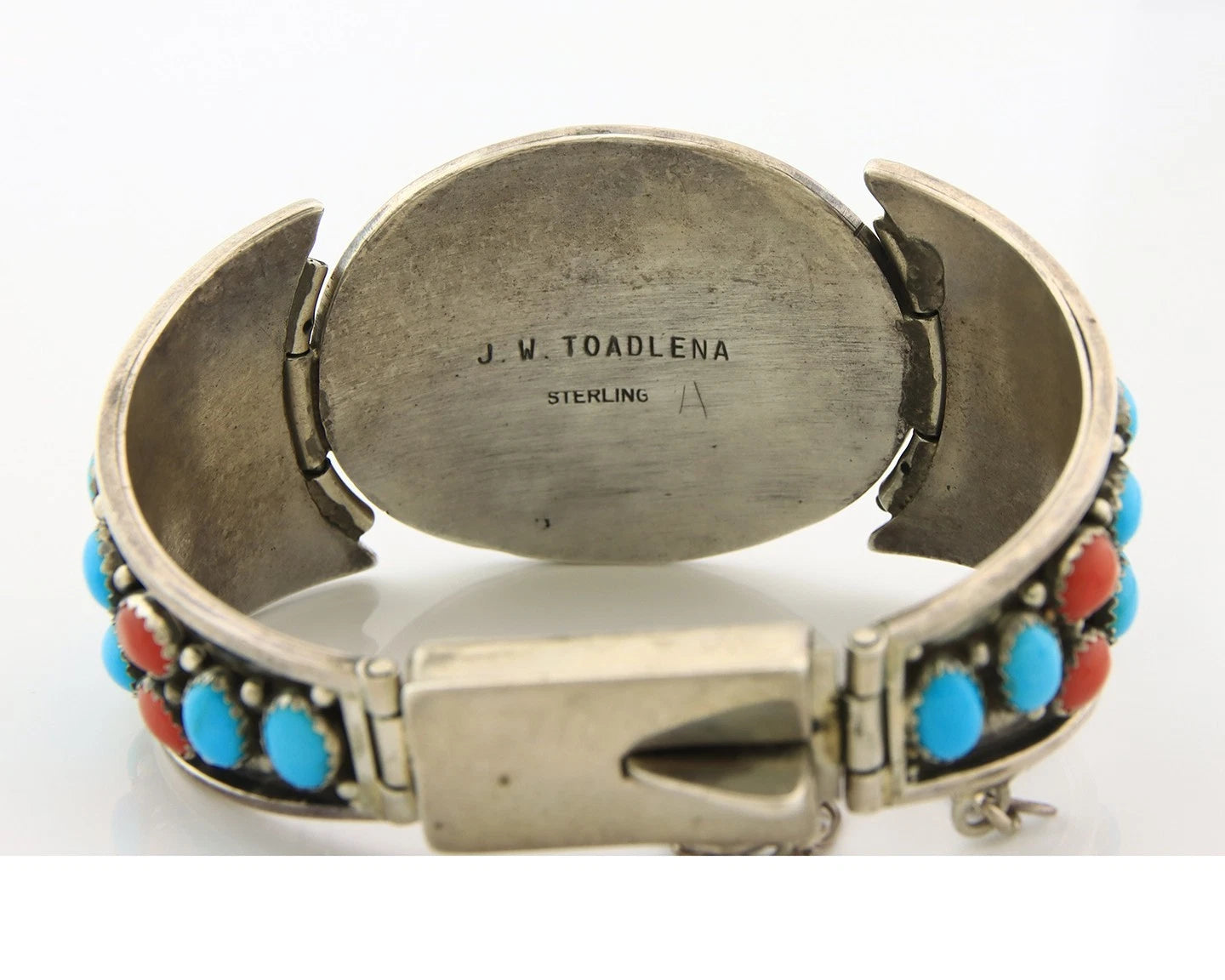 Navajo Cuff Bracelet Sterling Silver Natural Gemstone Vintage Signed JW Toadlena
