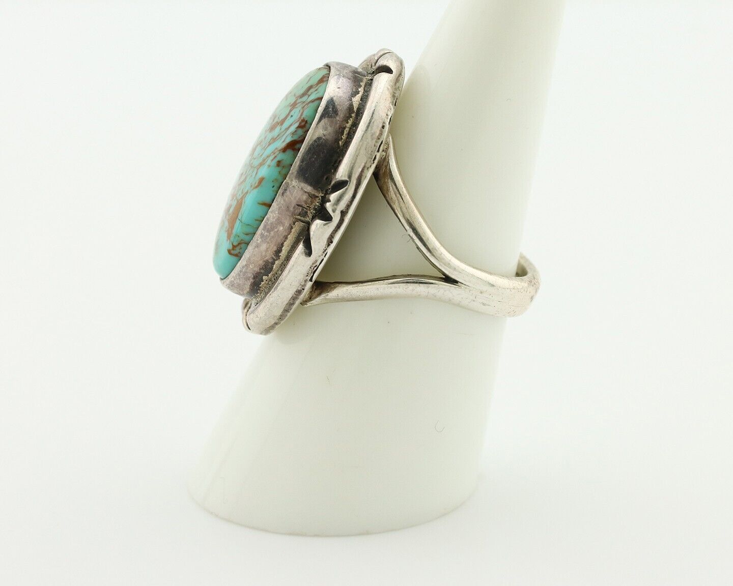 Navajo Ring 925 Silver Natural Blue Turquoise Artist Signed Gecko C.80's