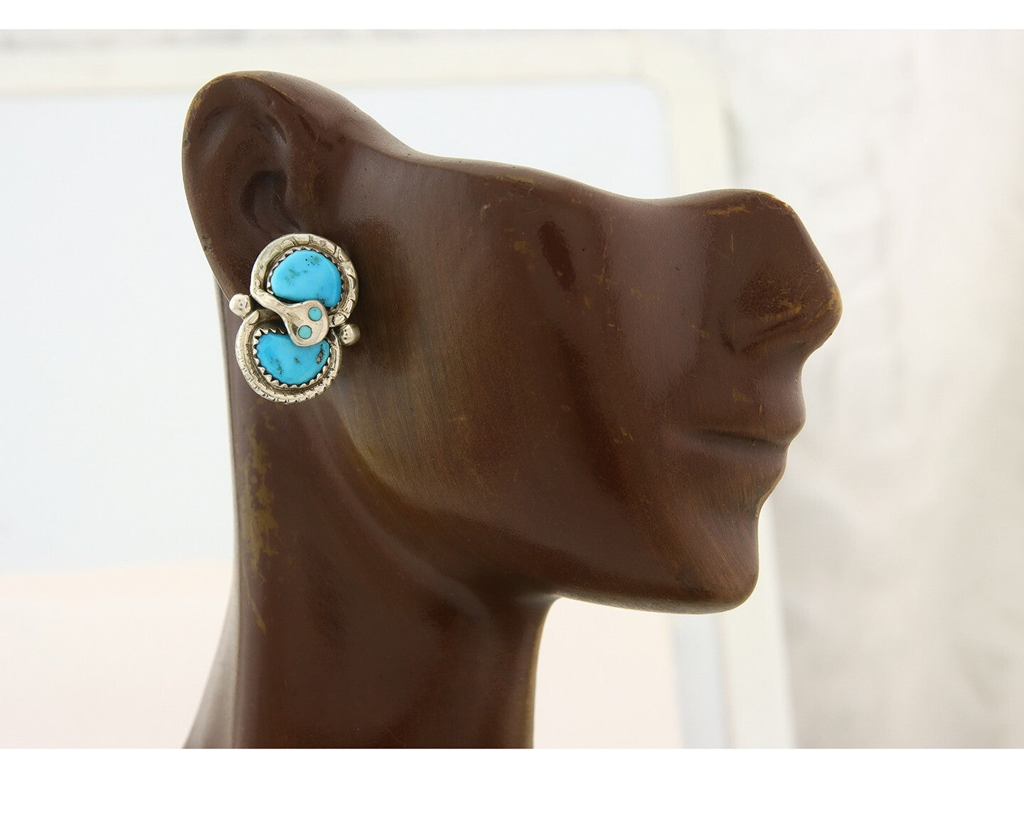 Vintage Zuni Earrings 925 Silver Turquoise Artist Signed Effie Calavasa C.80's