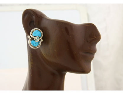 Vintage Zuni Earrings 925 Silver Turquoise Artist Signed Effie Calavasa C.80's