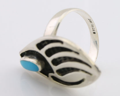 Navajo Badger Paw Ring 925 Silver Turquoise Native American Artist C.80's