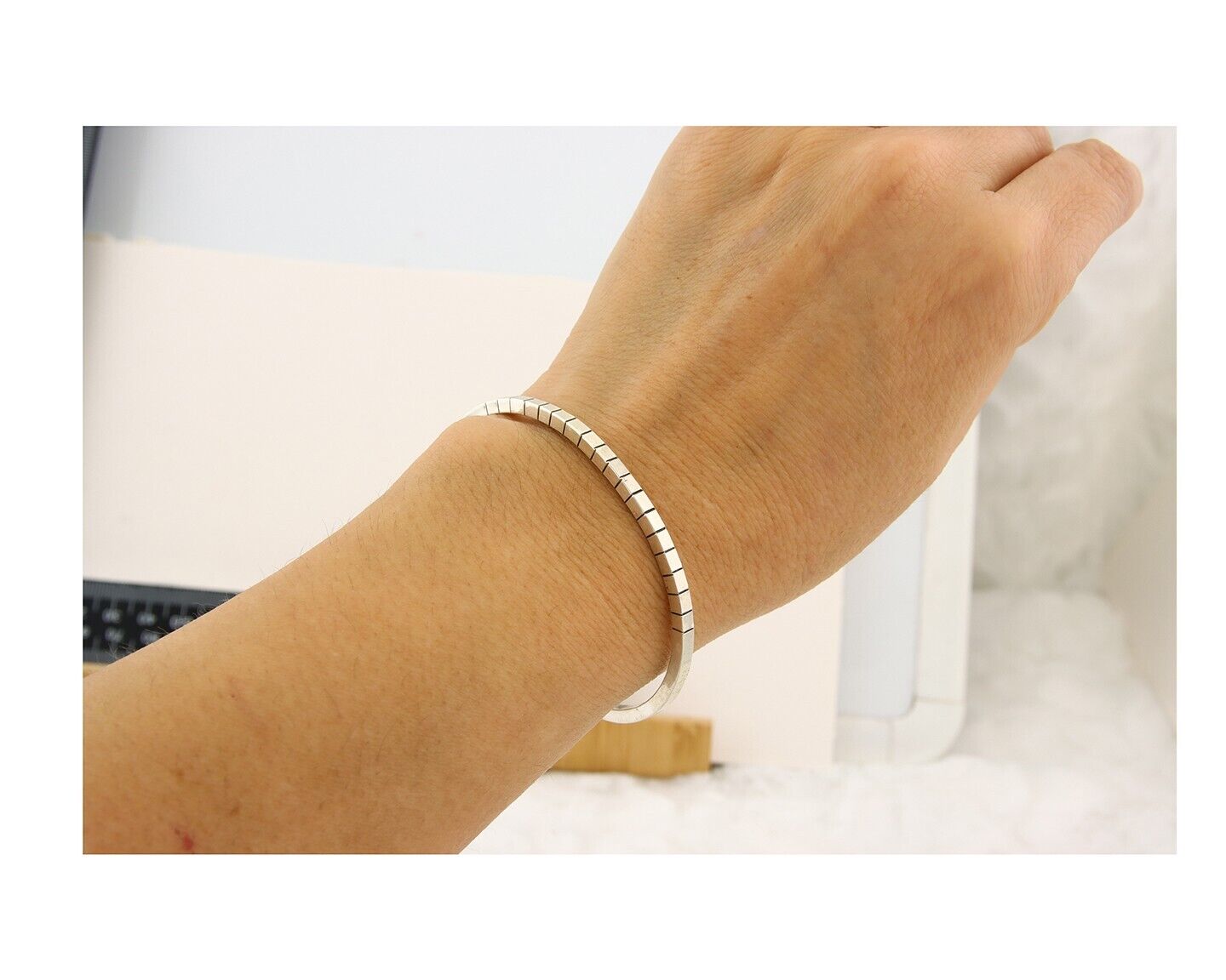 Navajo Bracelet 925 Silver Hand Stamped Signed M.C. ISASIB C.80's