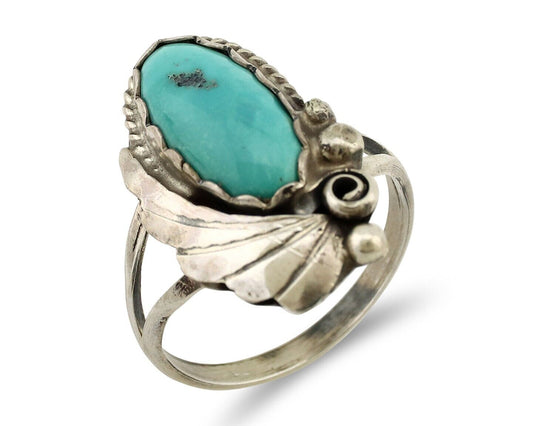 Navajo Ring 925 Silver Sleeping Beauty Turquoise Artist Signed Justin Morris C80