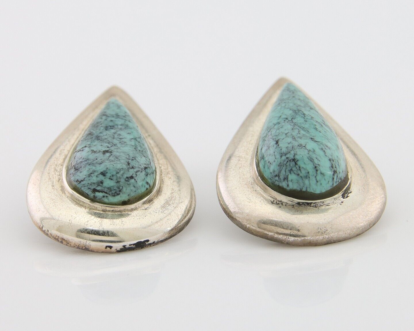 Navajo Dangle Earrings 925 Silver Natural Turquoise Signed Thomas Charay C.1988