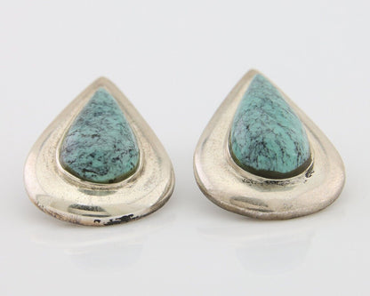 Navajo Dangle Earrings 925 Silver Natural Turquoise Signed Thomas Charay C.1988