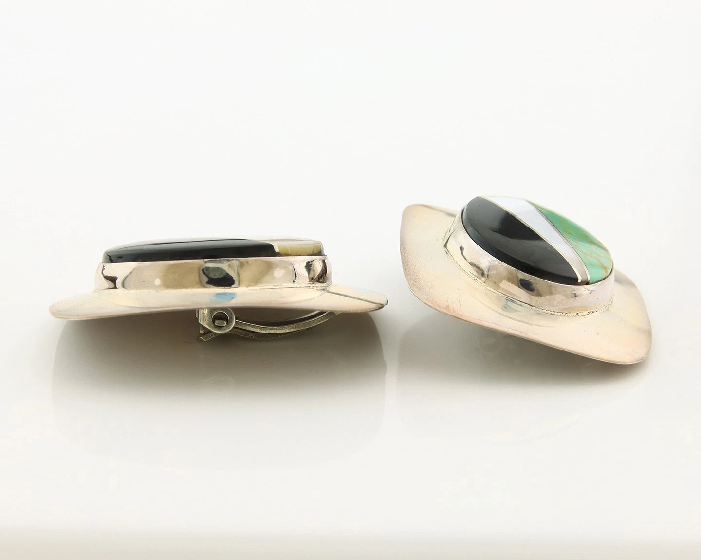Navajo Clip-On Earrings Sterling Silver Natural Gemstones Vintage