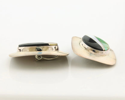 Navajo Clip-On Earrings Sterling Silver Natural Gemstones Vintage