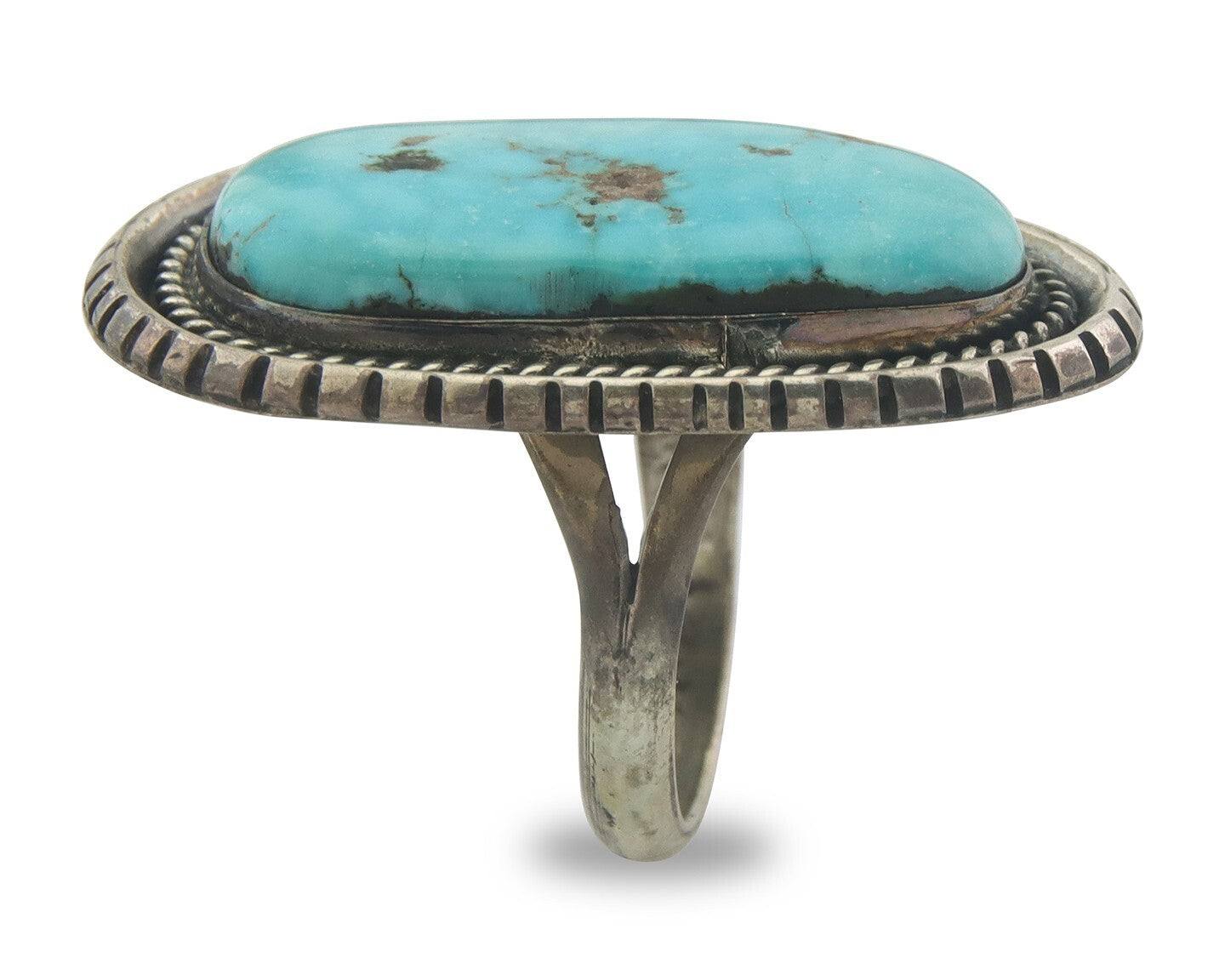 Vintage Navajo Ring 925 Sterling Blue Gem Turquoise Artist Tom Willeto Size 6.75