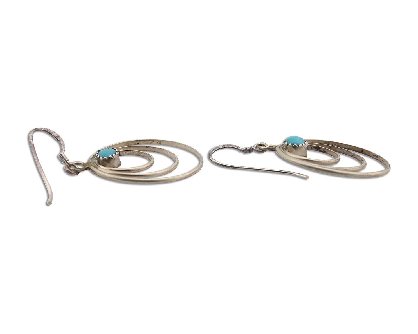 Navajo Dangle Handmade Earrings 925 Silver Blue Turquoise Native Artist C.80's