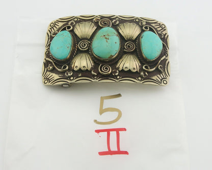 Navajo Belt Buckle .999 Nickel Handmade Artist Signed IJC 2.0x3.0 in C.1980's