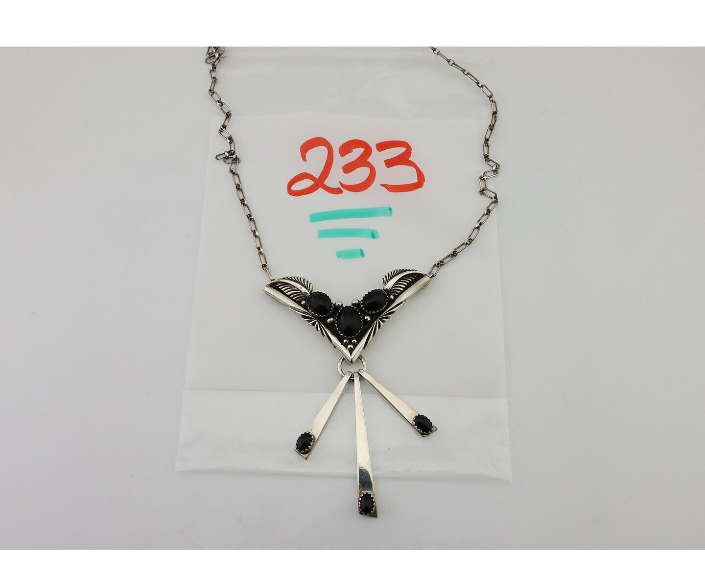 Navajo Necklace 925 Silver Black Onyx Signed Nila Johnson C.80's