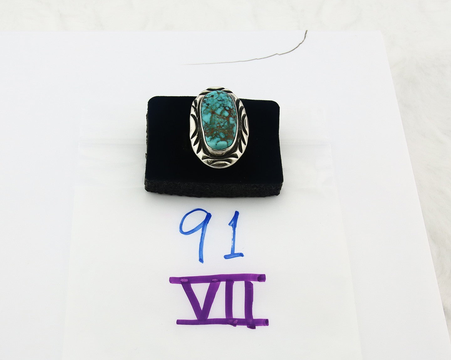 Vintage Navajo Ring 925 Sterling Silver Turquoise Signed C Montoya Size 8.25