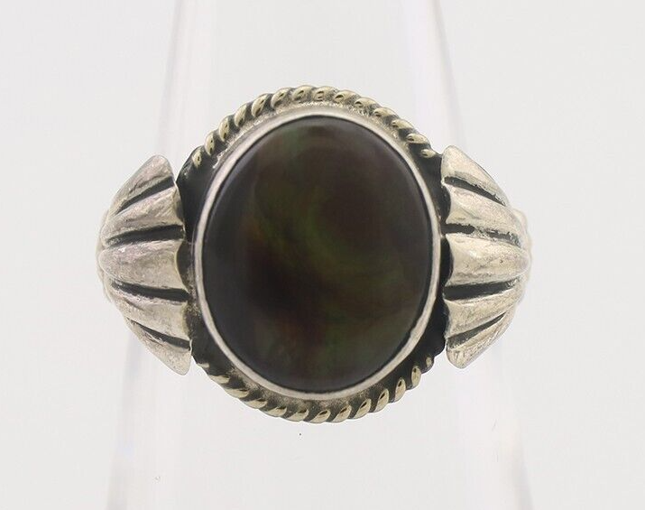 Navajo Handmade Ring 925 Silver Natural Fire Opal Native Artist Size 5.75 C.80's