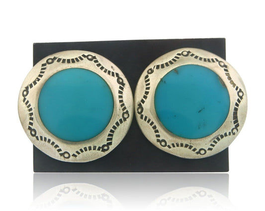 Navajo Earrings 925 Silver Natural Turquoise Native American Artist C80s
